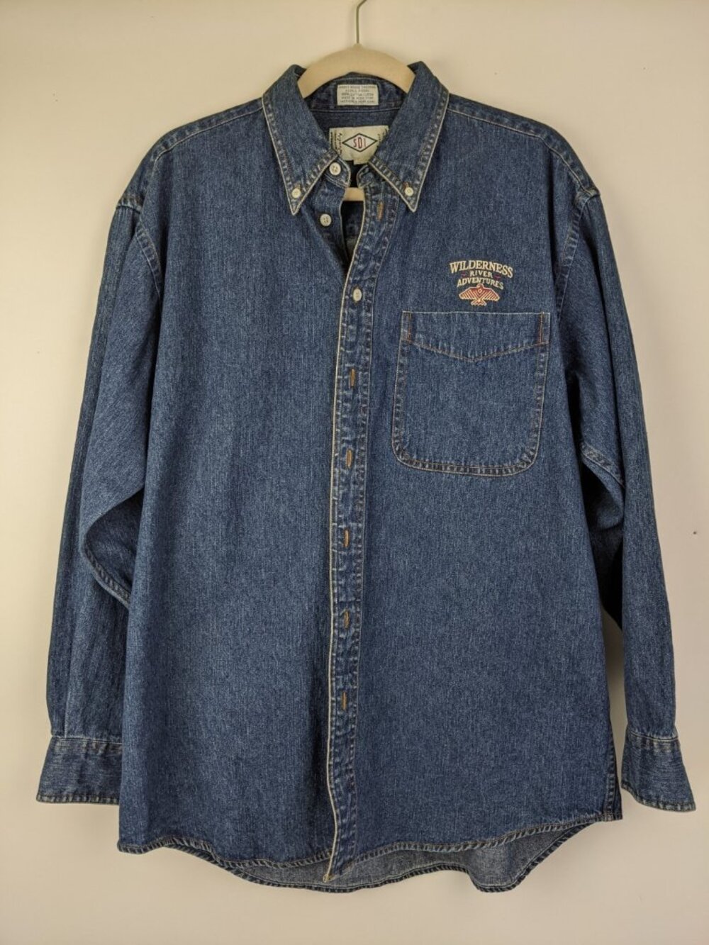 Vintage SDI Wilderness RIver Adventures Button Down Shirt Mens Size Medium Denim